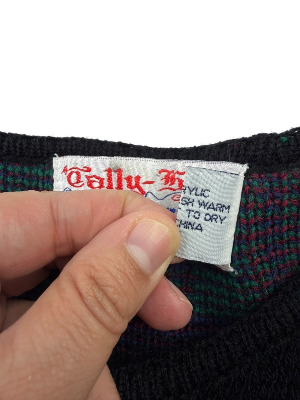 Vintage 80s tally ho plaid button front preppy cardigan sweater 2XL - Picture 7 of 10